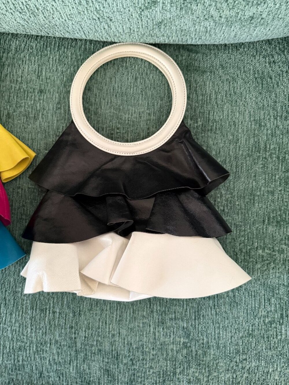 Rare set of three vintage Moschino ruffle Leather handbags from the 1990s.
